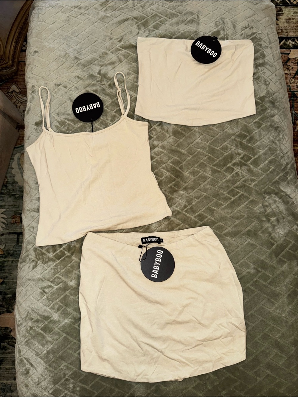 Babyboo Fashion 3 Piece Bundle Size Medium Cream Mini Skirt Tube & Cami Tops NWT